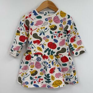 Baby Boden Woodland Animal Forest Print Long Sleeve Dress White Multi | 12-18mo